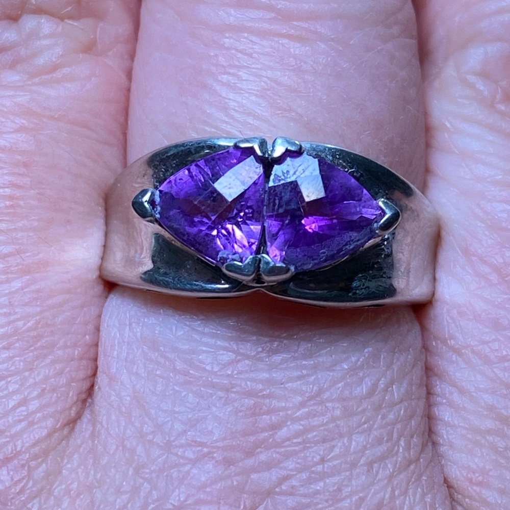 Vintage Women's Purple Gemstones Marquise Amethyst Ring 925 Sterling Silver - Picture 10 of 15